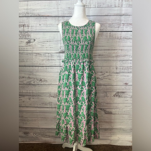 MELLODAY Dresses & Skirts - MELLODAY - WOMEN’S SLEEVELESS MAXI DRESS GREEN AND PINK SIZE L TROPICAL